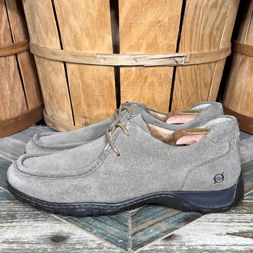 Born Handcrafted 2-Eye Tan Sand Suede Lace-Up Moc Toe Comfort Oxfords Mens 9.5